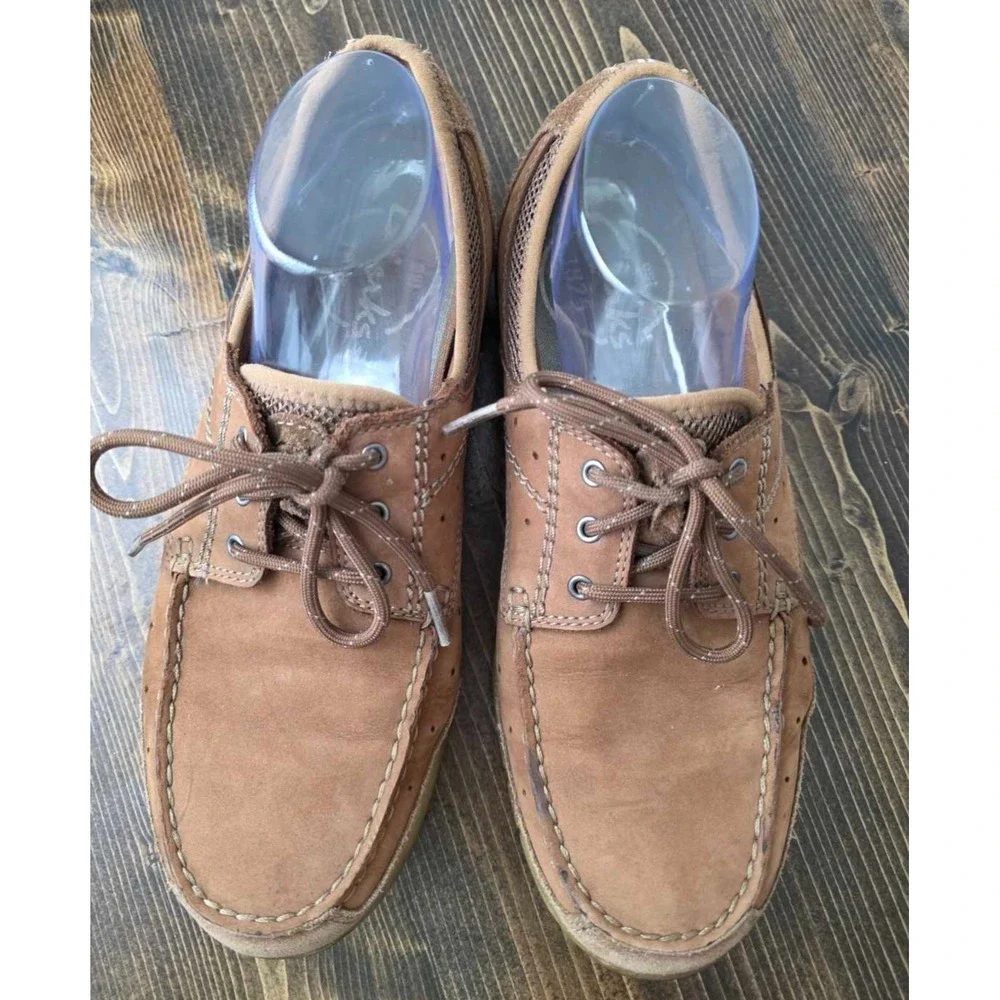 Clarks Men's Boat Shoes Size 9 M Brown Leather Slip On‎ Lace Up Comfort Loafers